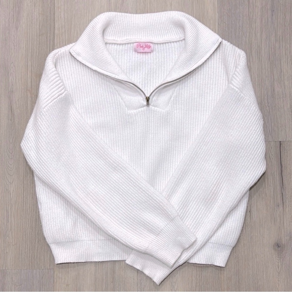 Pink Lily White Cowl Neck Sweater